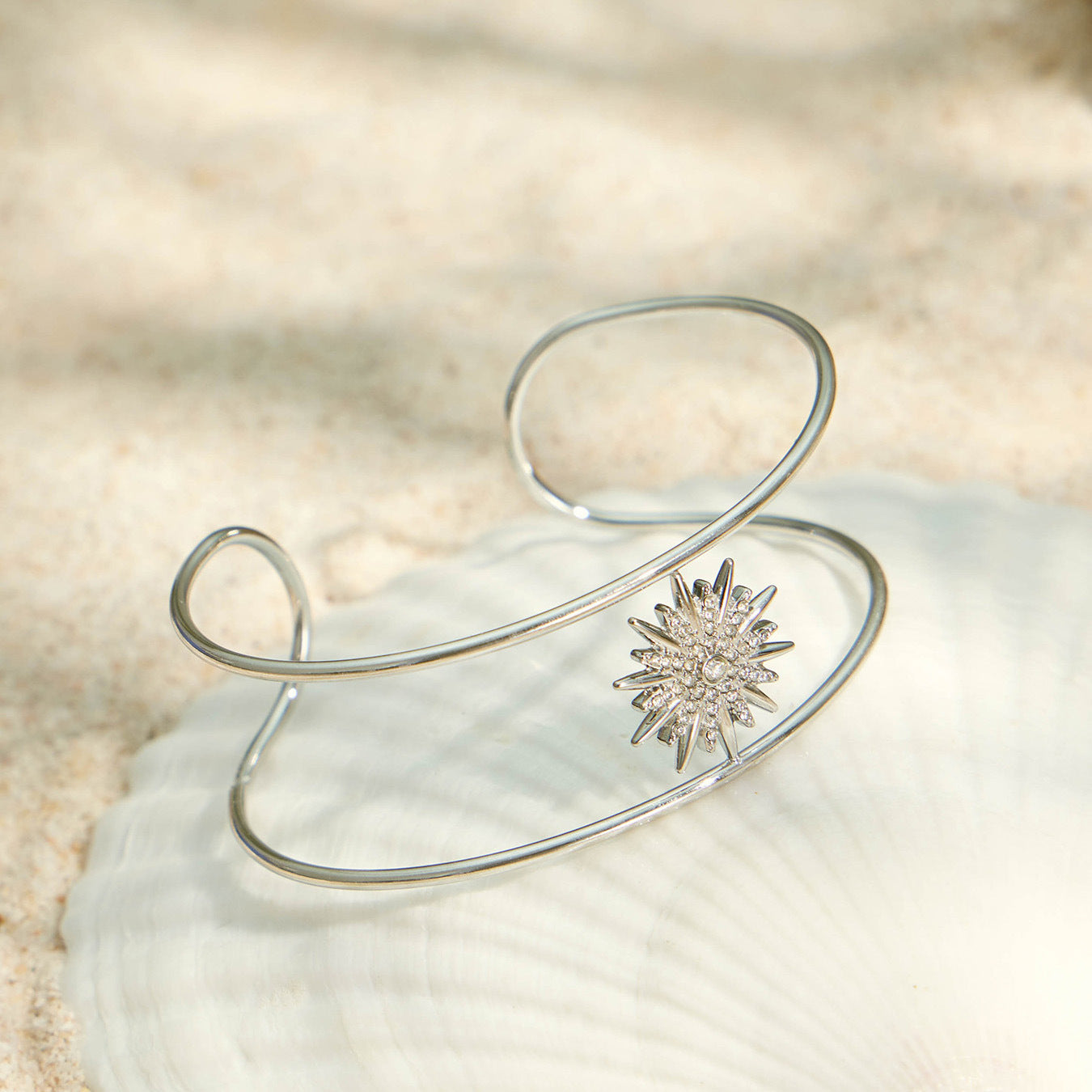 Stylish gold color sun zircon open bangle