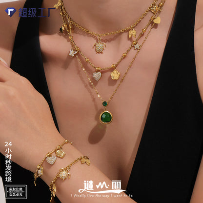 316L Stainless Steel Super Shiny 5A Zircon Heart Flower Necklace & Bracelet - Image 1