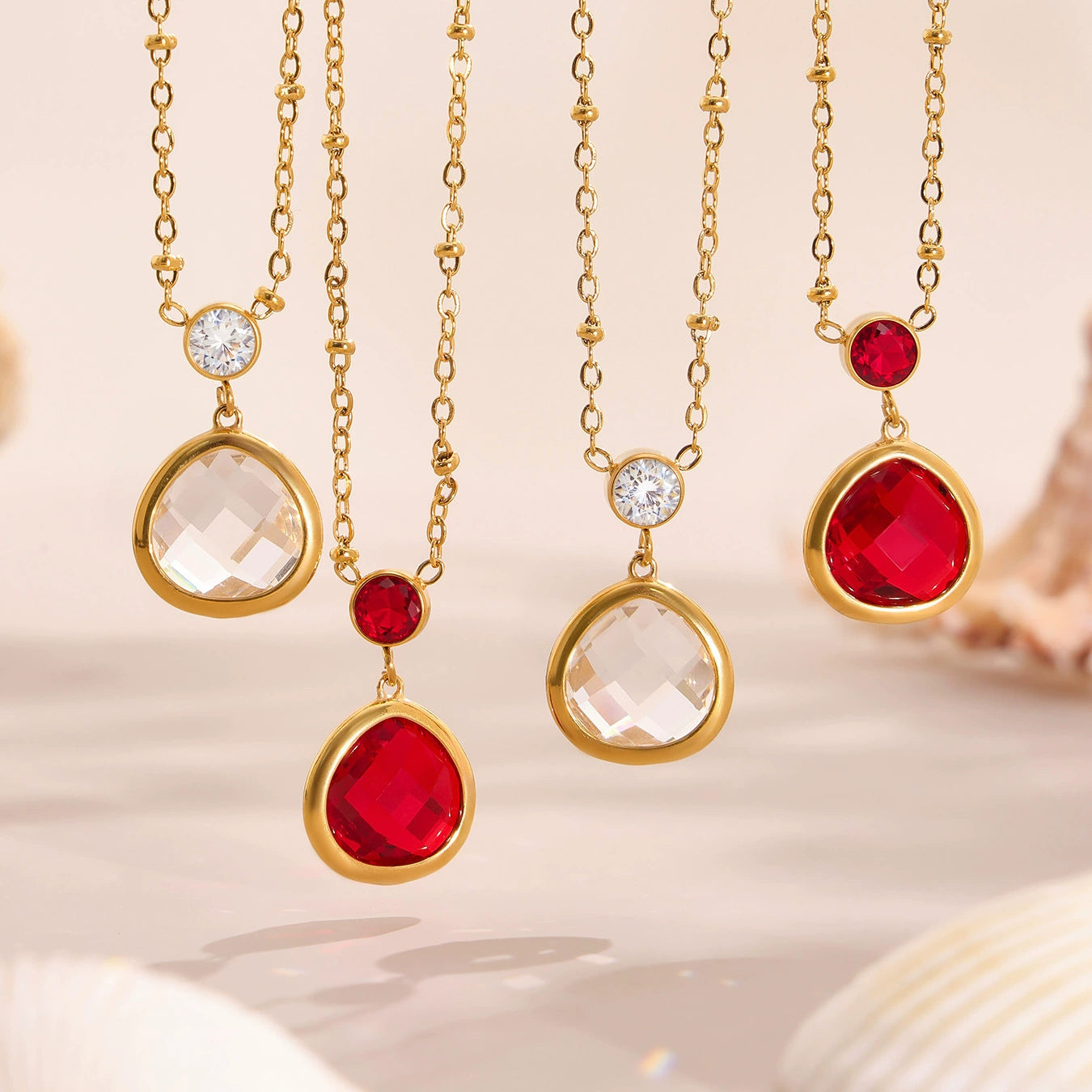 316L Stainless Steel Super Shiny 5A Zircon Heart Flower Necklace & Bracelet - Image 2