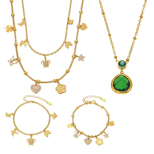 316L Stainless Steel Super Shiny 5A Zircon Heart Flower Necklace & Bracelet - Image 5