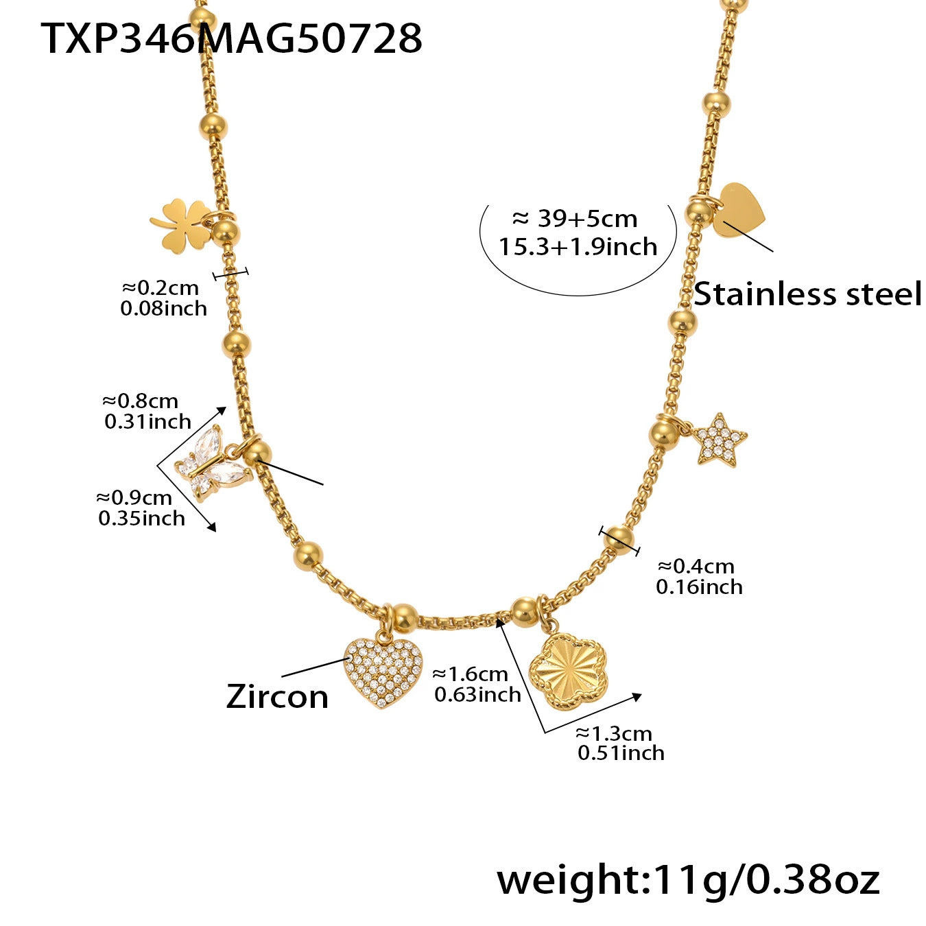 316L Stainless Steel Super Shiny 5A Zircon Heart Flower Necklace & Bracelet - Image 6