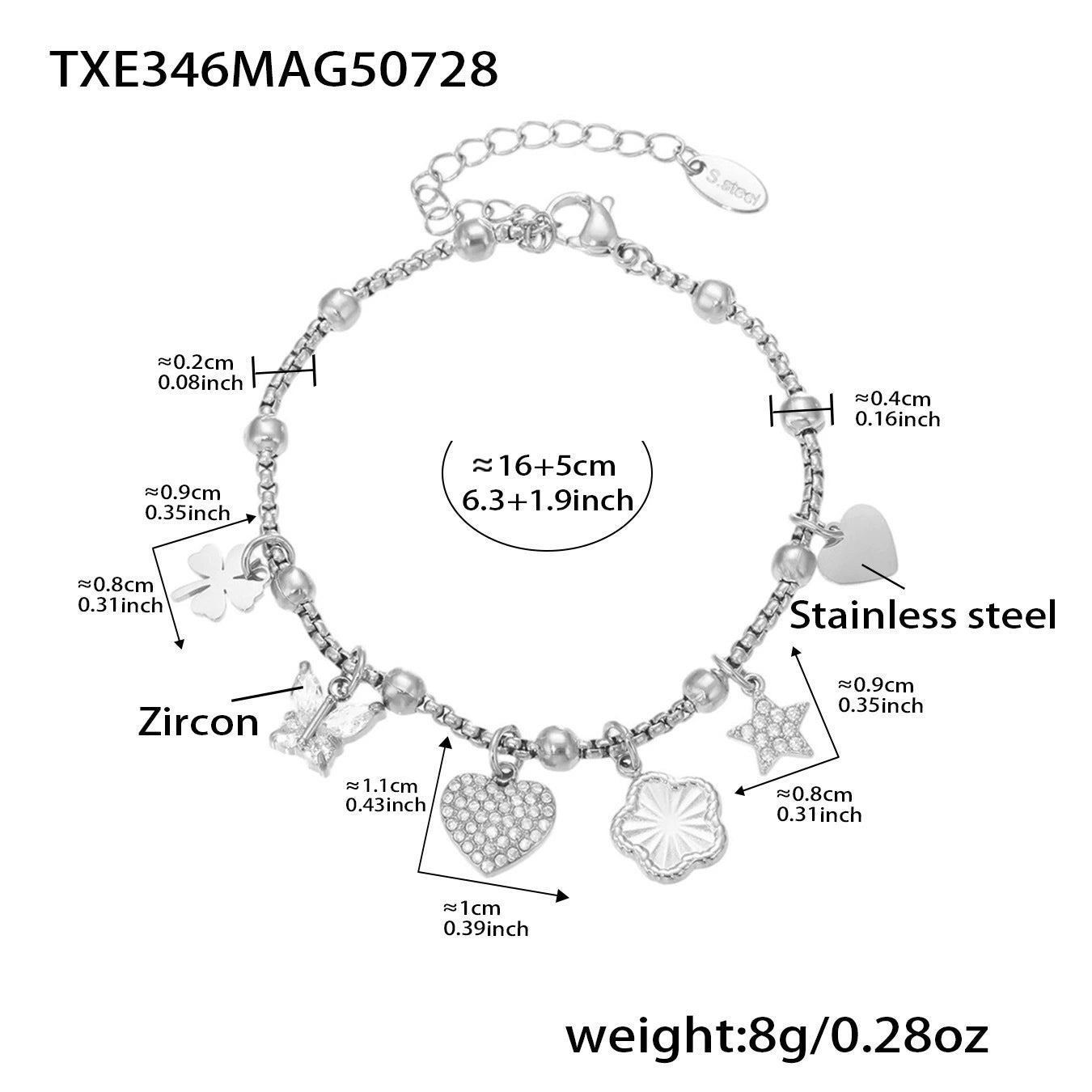 316L Stainless Steel Super Shiny 5A Zircon Heart Flower Necklace & Bracelet - Image 9