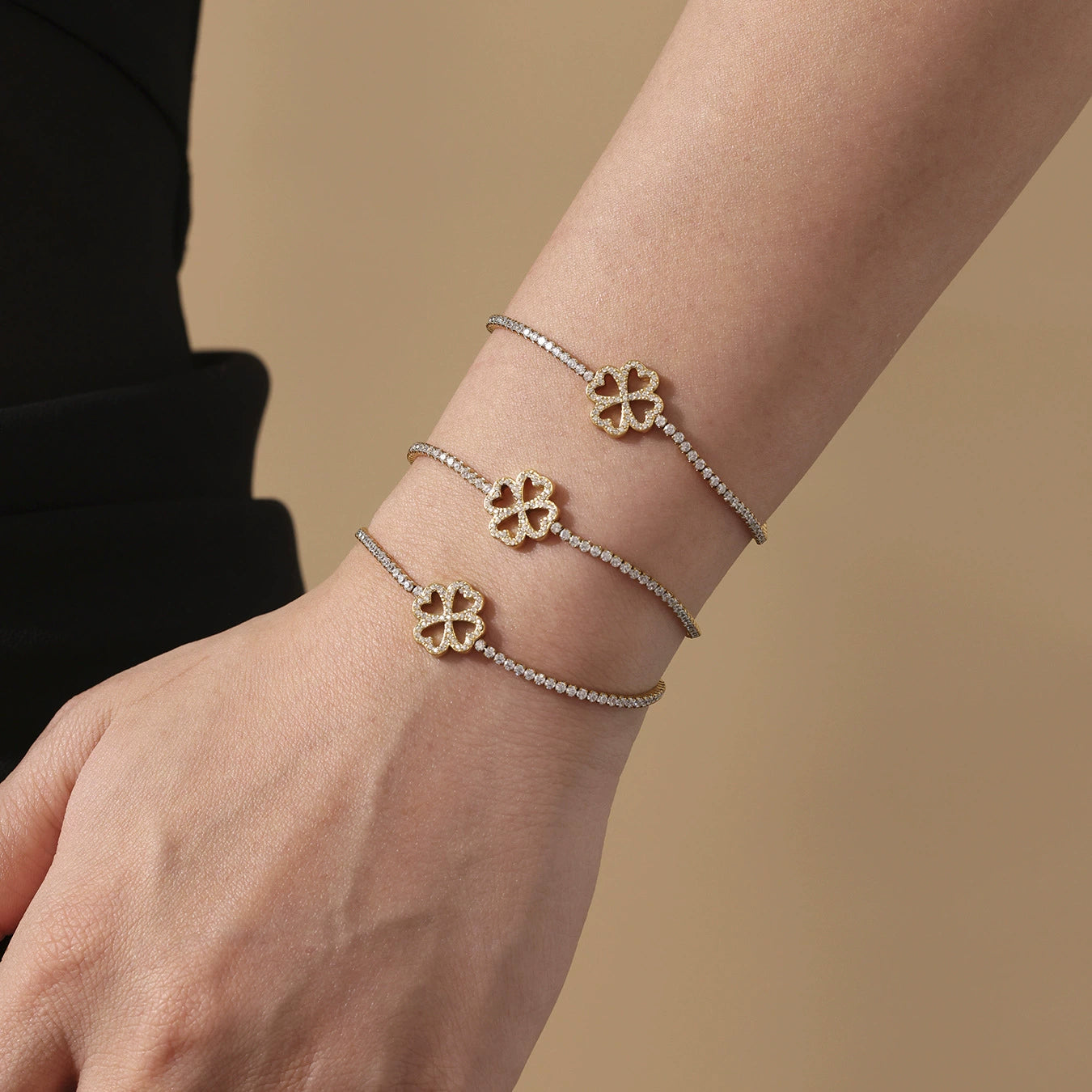 316L Stainless Steel Super Sparkling Zircon Heart Lucky Four-Leaf Clover Necklace Bracelet & Earrings Set - Image 10