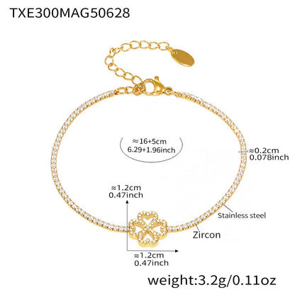 316L Stainless Steel Super Sparkling Zircon Heart Lucky Four-Leaf Clover Necklace Bracelet & Earrings Set - Image 3