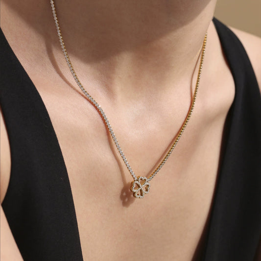 316L Stainless Steel Super Sparkling Zircon Heart Lucky Four-Leaf Clover Necklace Bracelet & Earrings Set - Image 9