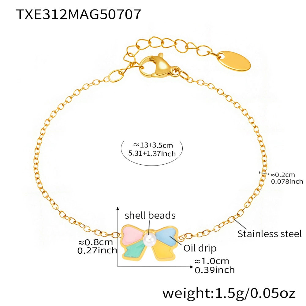316L Stainless Steel Sweet Bow Shell Pearl Enamel Jewelry Collection - Image 1