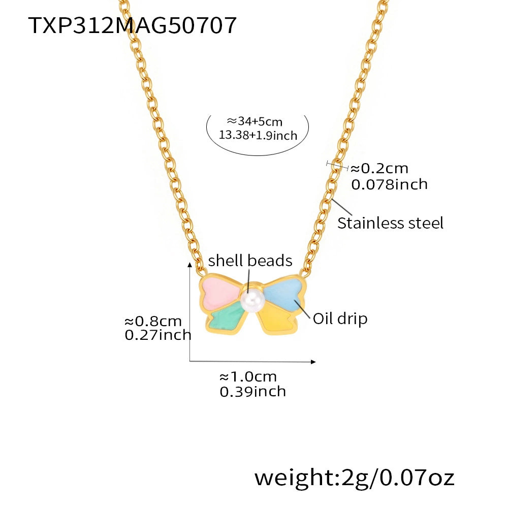 316L Stainless Steel Sweet Bow Shell Pearl Enamel Jewelry Collection - Image 5