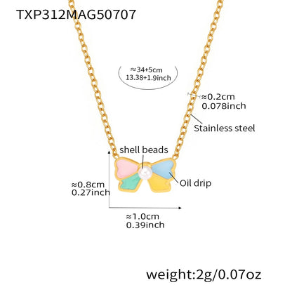 316L Stainless Steel Sweet Bow Shell Pearl Enamel Jewelry Collection - Image 5