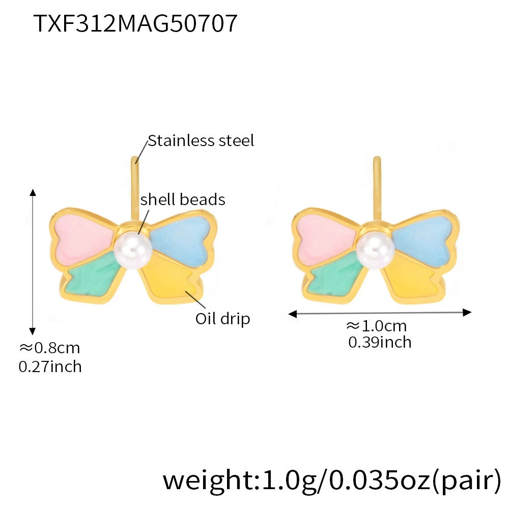 316L Stainless Steel Sweet Bow Shell Pearl Enamel Jewelry Collection - Image 6