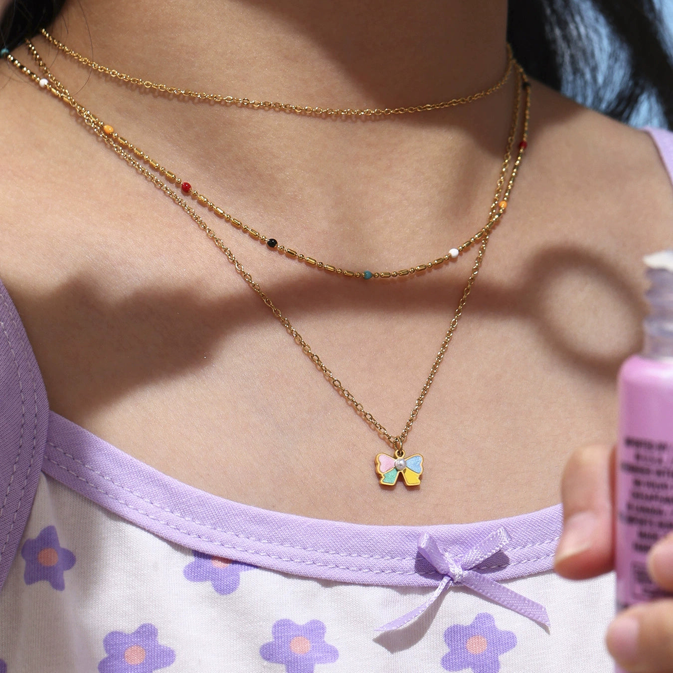 316L Stainless Steel Sweet Bow Shell Pearl Enamel Jewelry Collection - Image 7