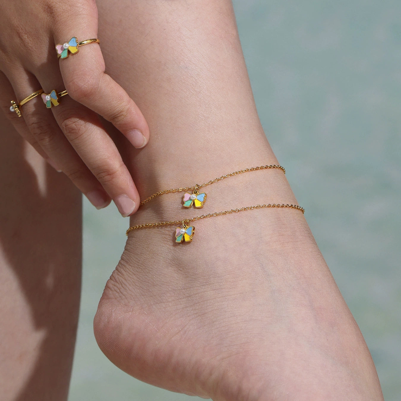 316L Stainless Steel Sweet Bow Shell Pearl Enamel Jewelry Collection - Image 8