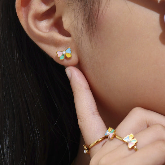 316L Stainless Steel Sweet Bow Shell Pearl Enamel Jewelry Collection - Image 9