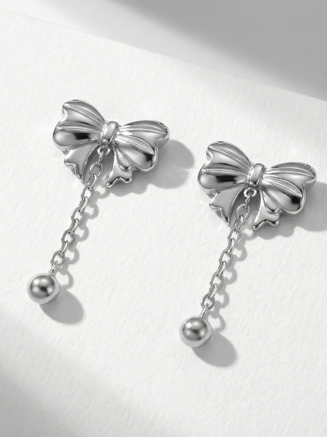 316L Stainless Steel Sweet & Chic Bowknot Heart Tassel Earrings & Necklace Set - Image 1