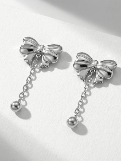 316L Stainless Steel Sweet & Chic Bowknot Heart Tassel Earrings & Necklace Set - Image 1