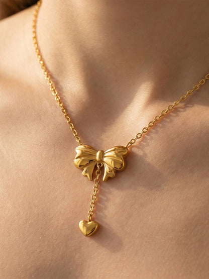 316L Stainless Steel Sweet & Chic Bowknot Heart Tassel Earrings & Necklace Set - Image 10