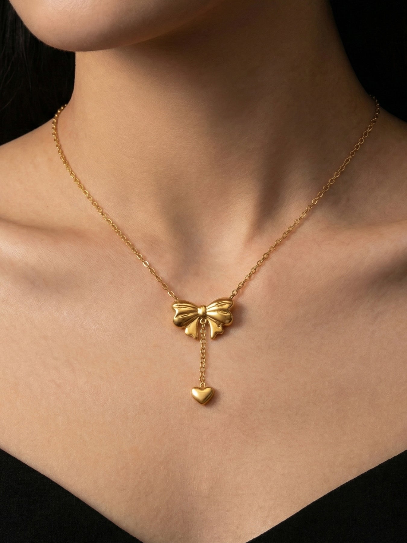 316L Stainless Steel Sweet & Chic Bowknot Heart Tassel Earrings & Necklace Set - Image 14