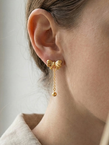 316L Stainless Steel Sweet & Chic Bowknot Heart Tassel Earrings & Necklace Set - Image 2