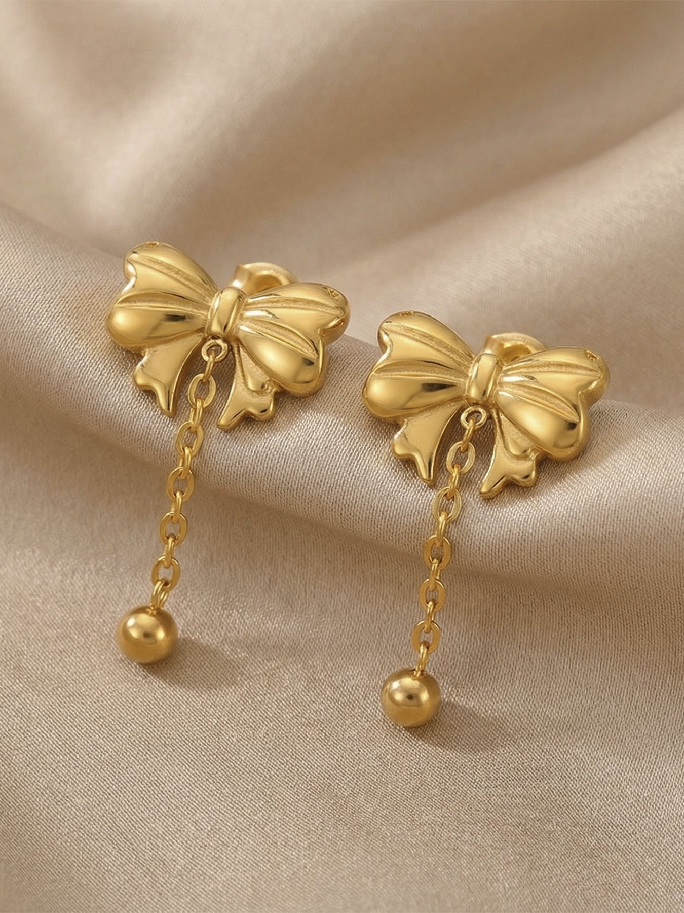 316L Stainless Steel Sweet & Chic Bowknot Heart Tassel Earrings & Necklace Set - Image 3