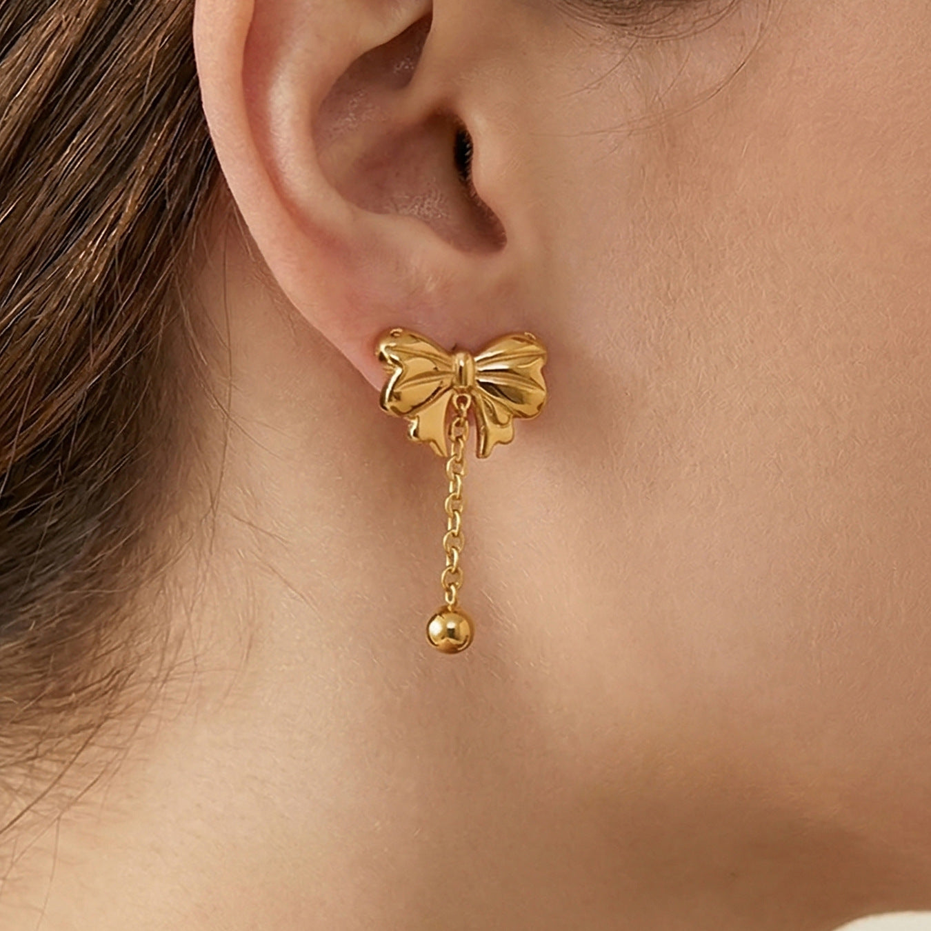 316L Stainless Steel Sweet & Chic Bowknot Heart Tassel Earrings & Necklace Set - Image 5