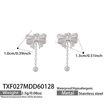 316L Stainless Steel Sweet & Chic Bowknot Heart Tassel Earrings & Necklace Set - Image 6