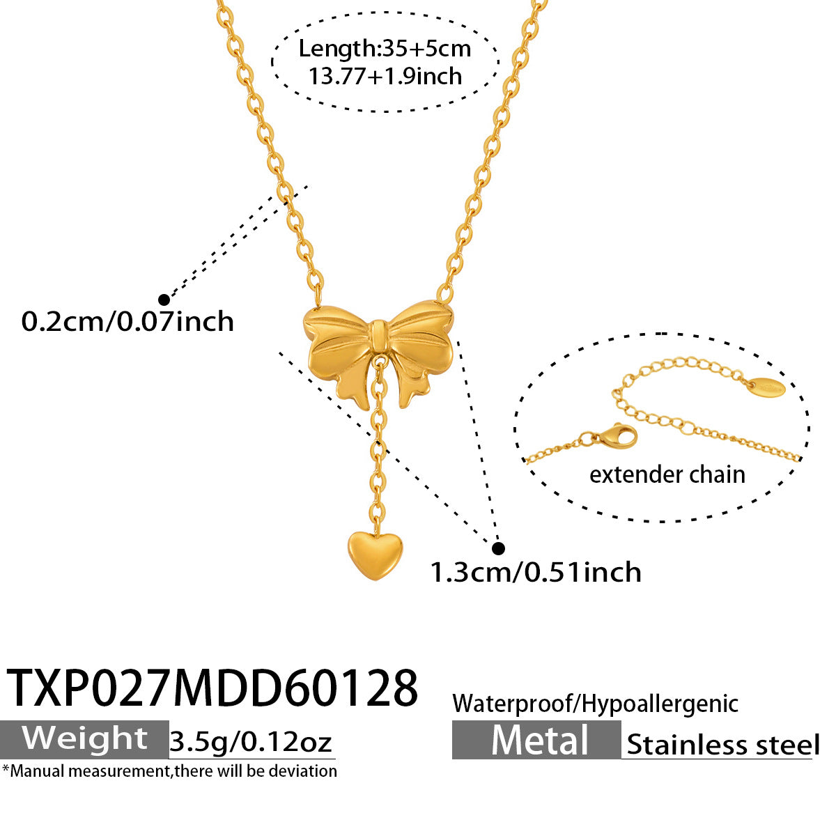 316L Stainless Steel Sweet & Chic Bowknot Heart Tassel Earrings & Necklace Set - Image 7