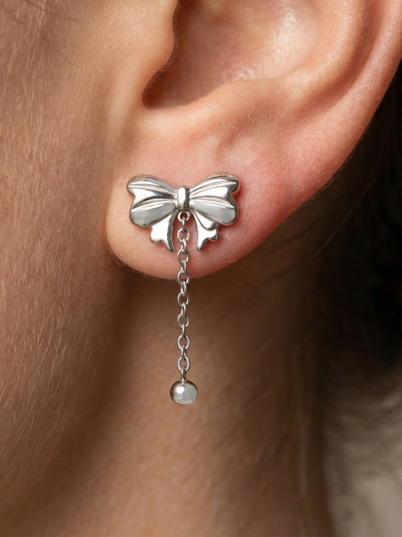 316L Stainless Steel Sweet & Chic Bowknot Heart Tassel Earrings & Necklace Set - Image 8