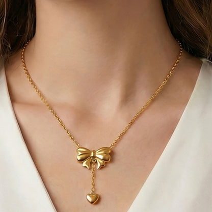 316L Stainless Steel Sweet & Chic Bowknot Heart Tassel Earrings & Necklace Set - Image 9