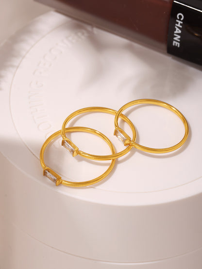 316L Stainless Steel Tarnish-Free 5A Zircon Rectangular Thin Band Ring - Image 1