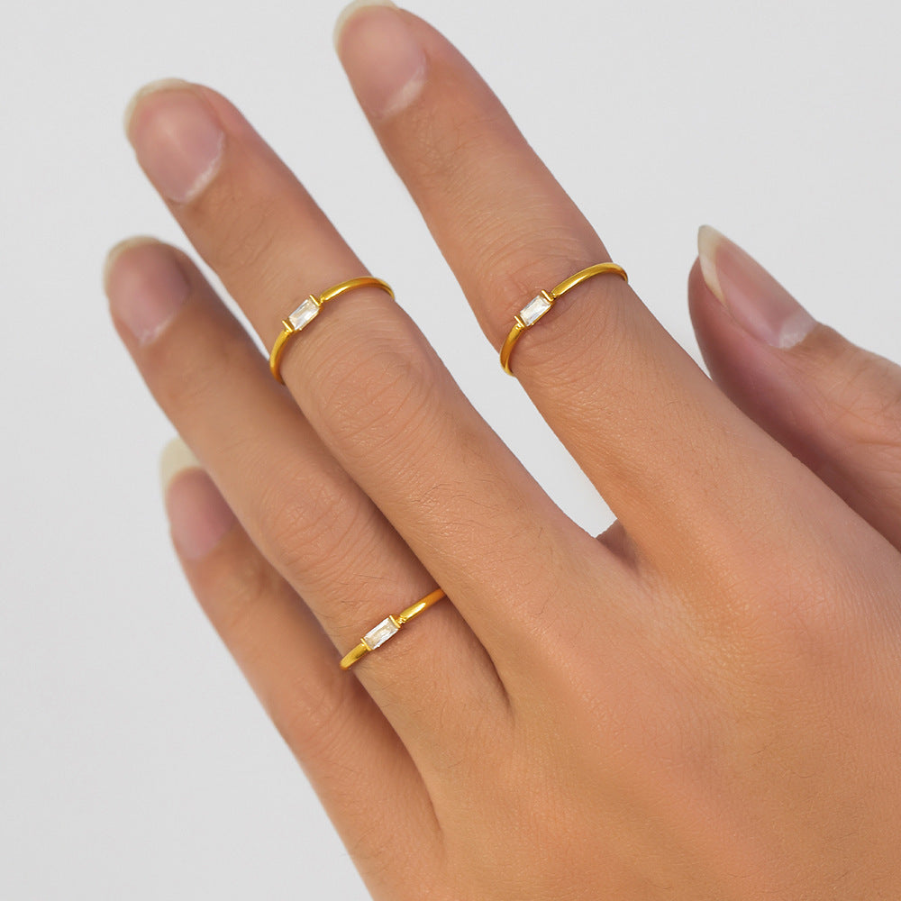 316L Stainless Steel Tarnish-Free 5A Zircon Rectangular Thin Band Ring - Image 10