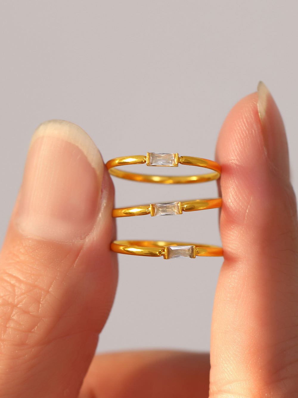 316L Stainless Steel Tarnish-Free 5A Zircon Rectangular Thin Band Ring - Image 2