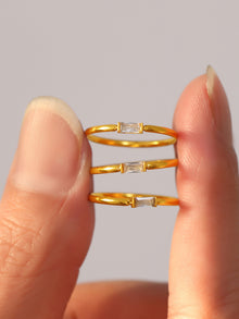 316L Stainless Steel Tarnish-Free 5A Zircon Rectangular Thin Band Ring - Image 2