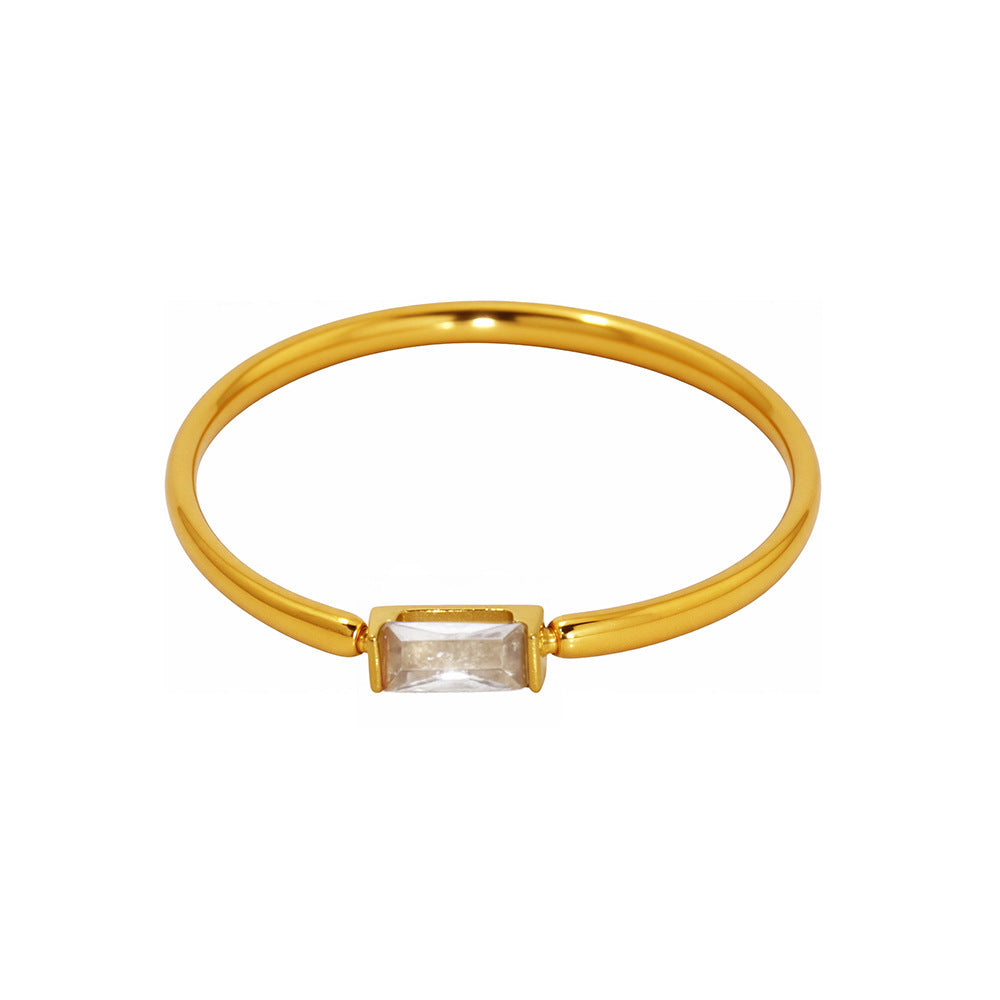 316L Stainless Steel Tarnish-Free 5A Zircon Rectangular Thin Band Ring - Image 3