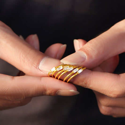 316L Stainless Steel Tarnish-Free 5A Zircon Rectangular Thin Band Ring - Image 5