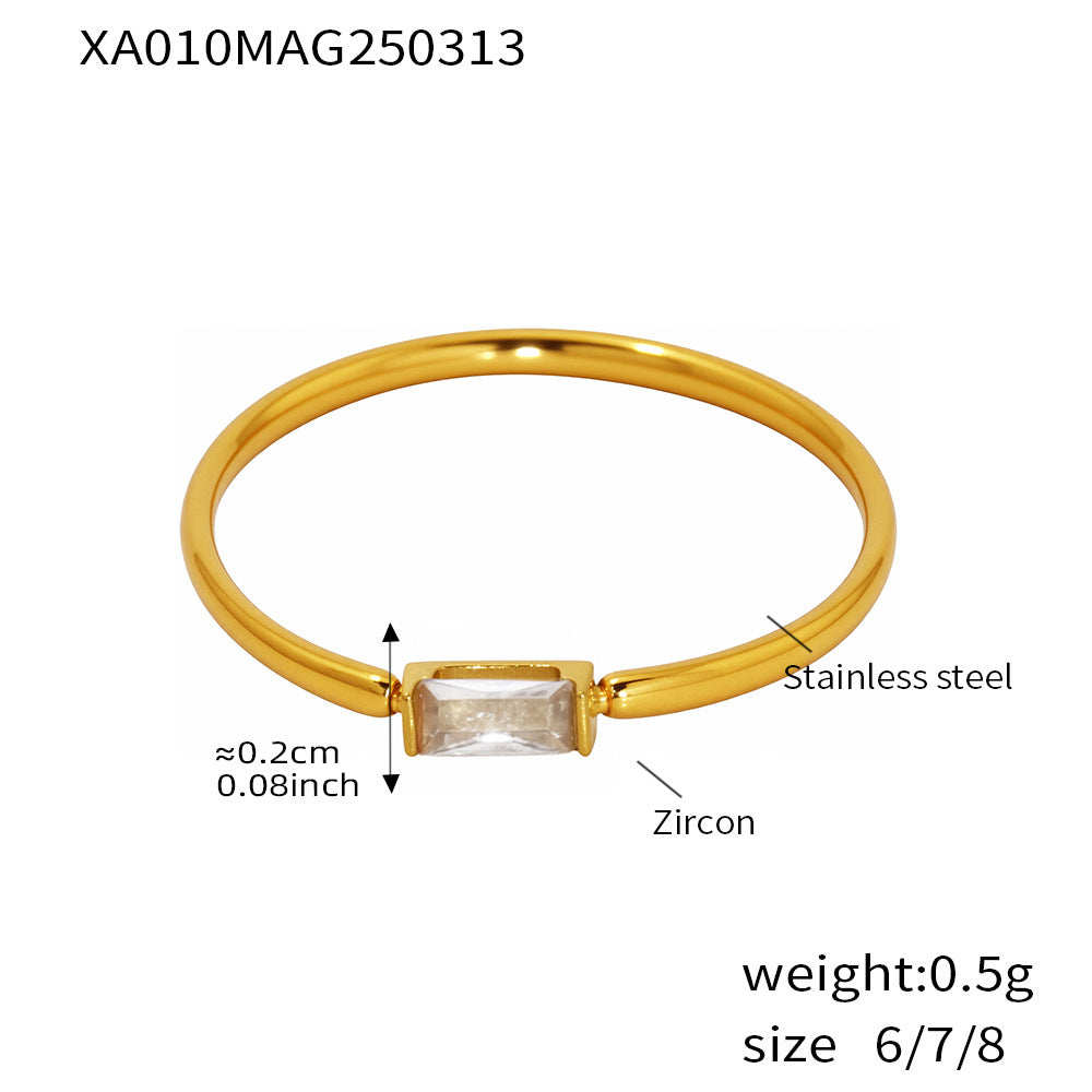 316L Stainless Steel Tarnish-Free 5A Zircon Rectangular Thin Band Ring - Image 6