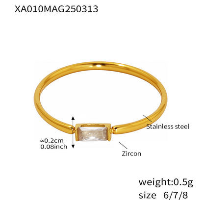 316L Stainless Steel Tarnish-Free 5A Zircon Rectangular Thin Band Ring - Image 6