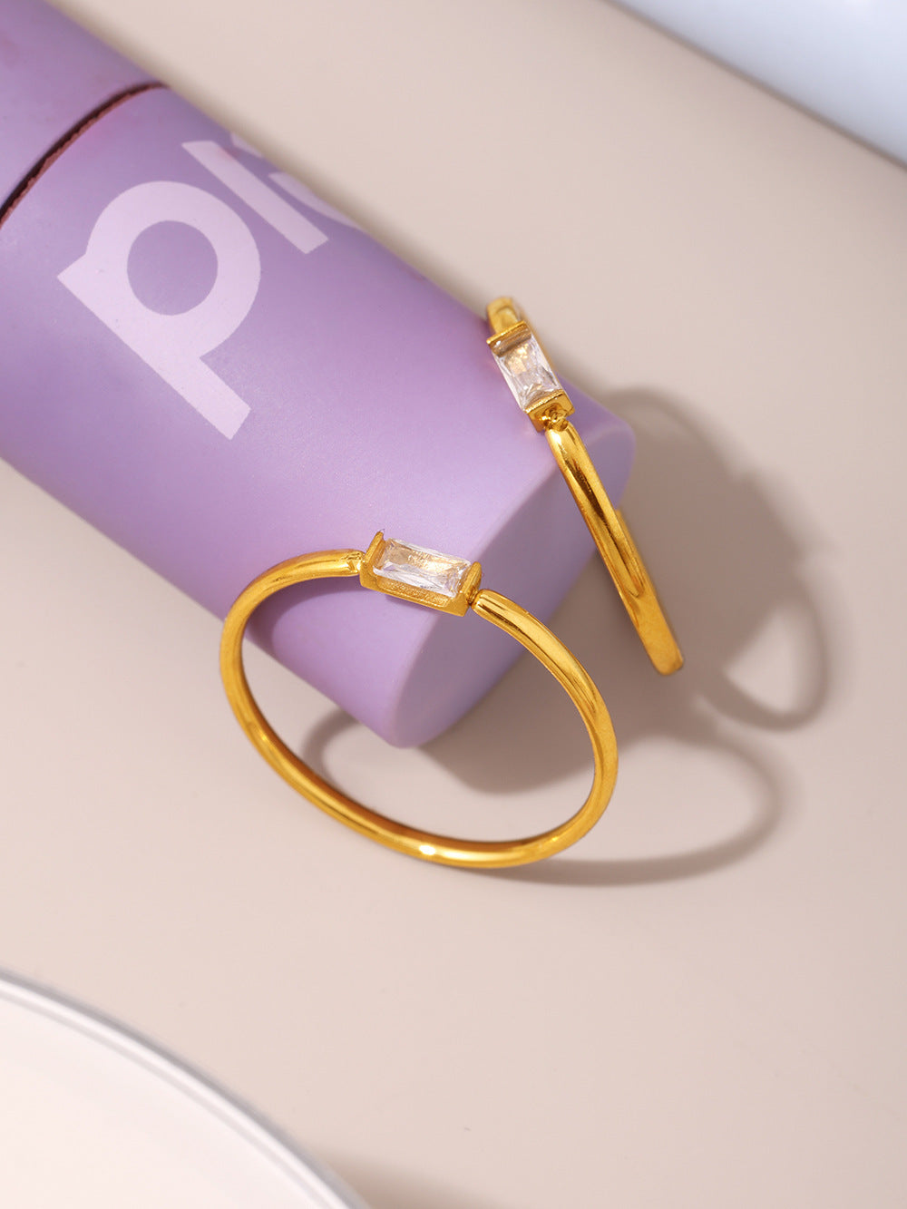 316L Stainless Steel Tarnish-Free 5A Zircon Rectangular Thin Band Ring - Image 7