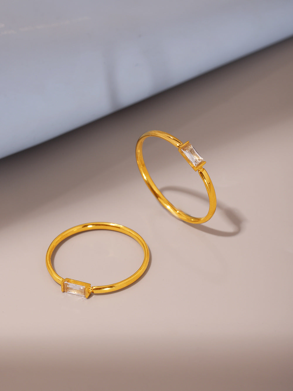 316L Stainless Steel Tarnish-Free 5A Zircon Rectangular Thin Band Ring - Image 8