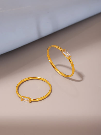 316L Stainless Steel Tarnish-Free 5A Zircon Rectangular Thin Band Ring - Image 8