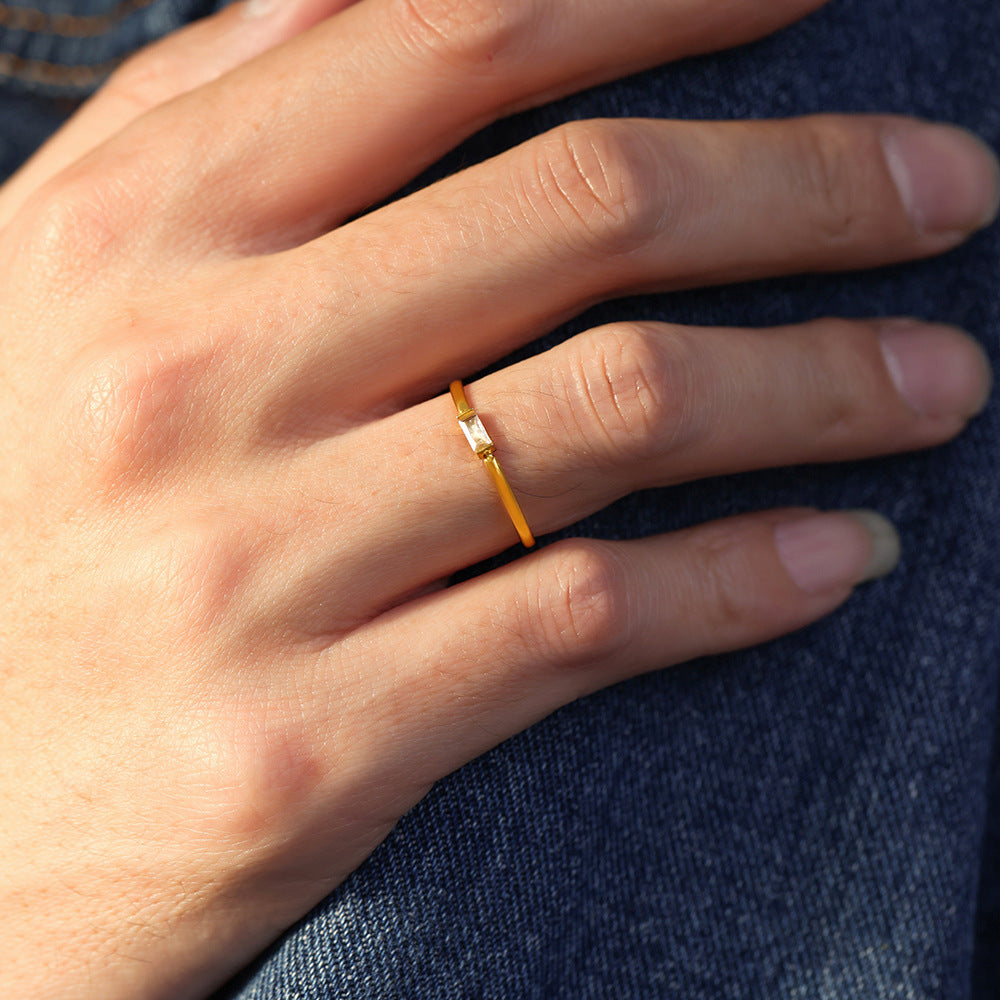 316L Stainless Steel Tarnish-Free 5A Zircon Rectangular Thin Band Ring - Image 9