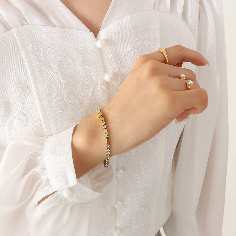 316L Stainless Steel Tarnish-Free Colorful Zircon Bracelet - Image 3