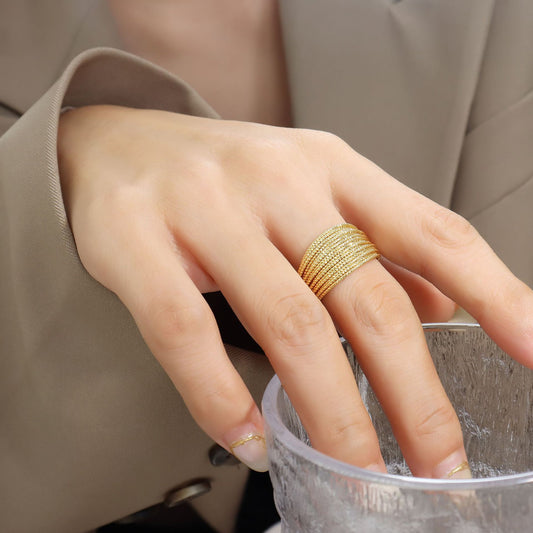 316L Stainless Steel Tarnish-Free Geometric Half-Circle Ring - Image 1