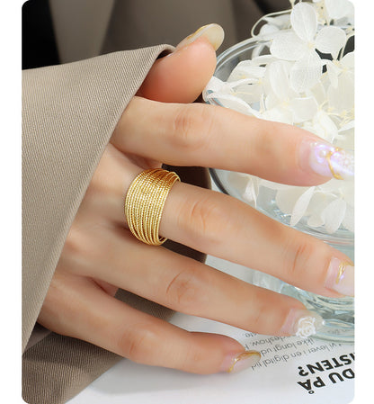316L Stainless Steel Tarnish-Free Geometric Half-Circle Ring - Image 2