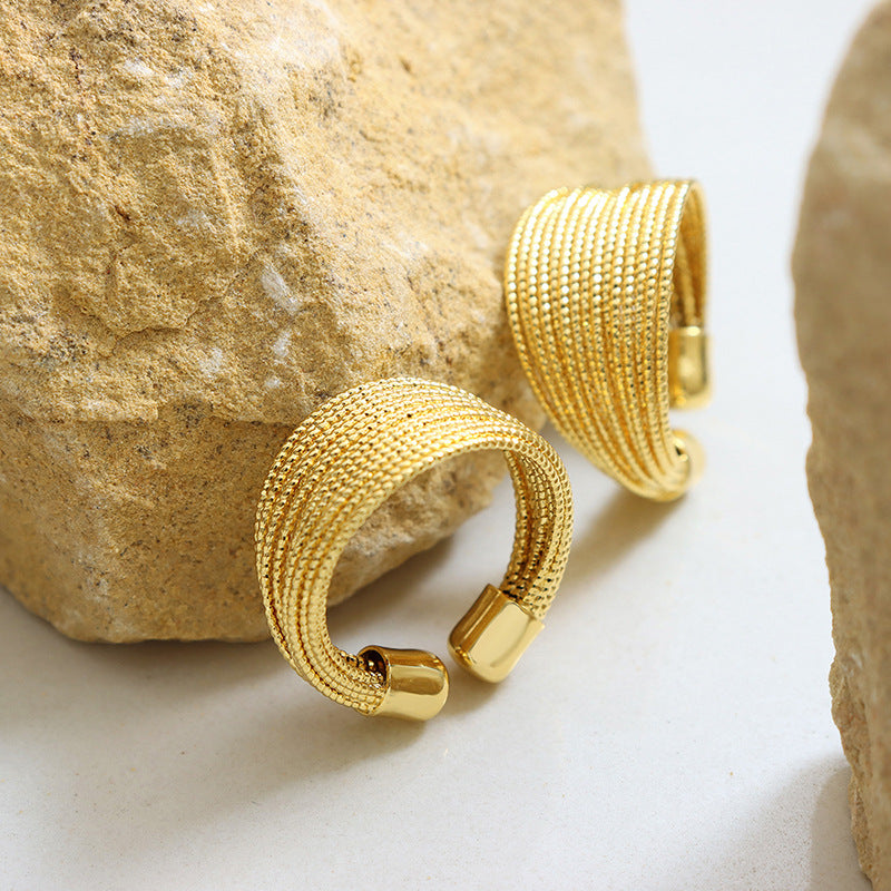 316L Stainless Steel Tarnish-Free Geometric Half-Circle Ring - Image 4