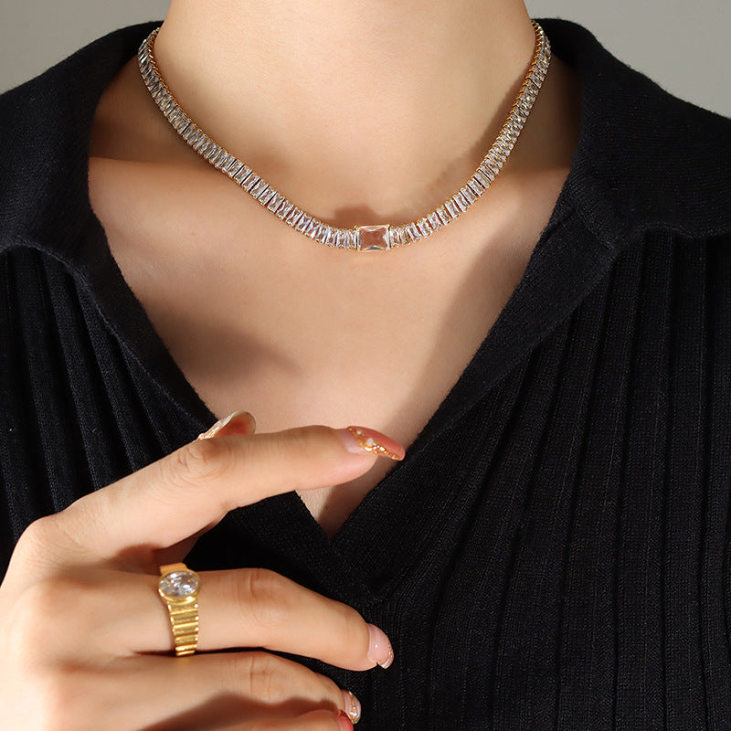 316L Stainless Steel Tarnish-Free Pavé Zircon Dainty Necklace & Bracelet Set - Image 4