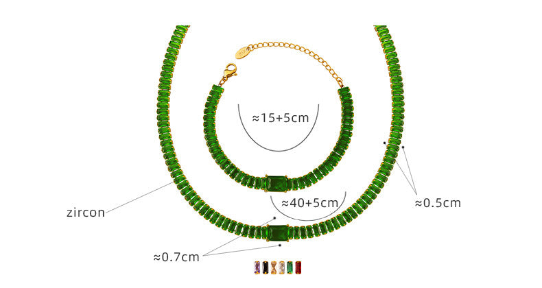 316L Stainless Steel Tarnish-Free Pavé Zircon Dainty Necklace & Bracelet Set - Image 5