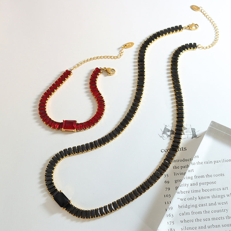 316L Stainless Steel Tarnish-Free Pavé Zircon Dainty Necklace & Bracelet Set - Image 6