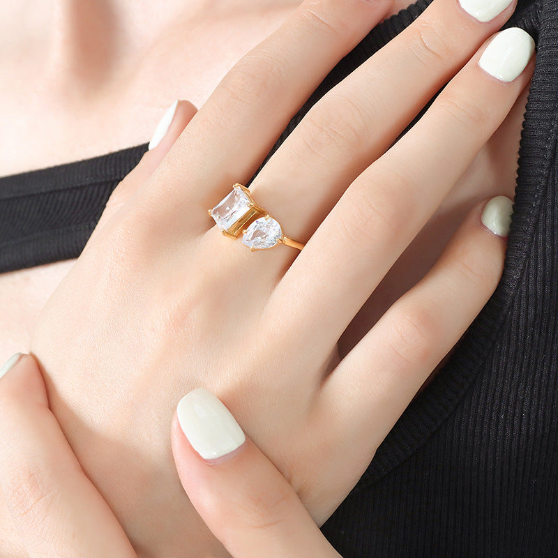 316L Stainless Steel Tarnish-Free Zircon Pave Adjustable Open Ring - Image 1