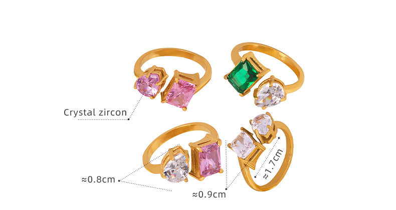 316L Stainless Steel Tarnish-Free Zircon Pave Adjustable Open Ring - Image 2