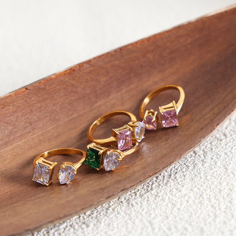 316L Stainless Steel Tarnish-Free Zircon Pave Adjustable Open Ring - Image 3