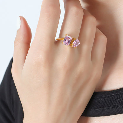 316L Stainless Steel Tarnish-Free Zircon Pave Adjustable Open Ring - Image 4